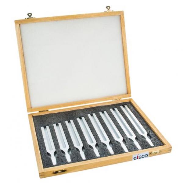 Aluminum Tuning Forks, Set of 8, in Wooden Case